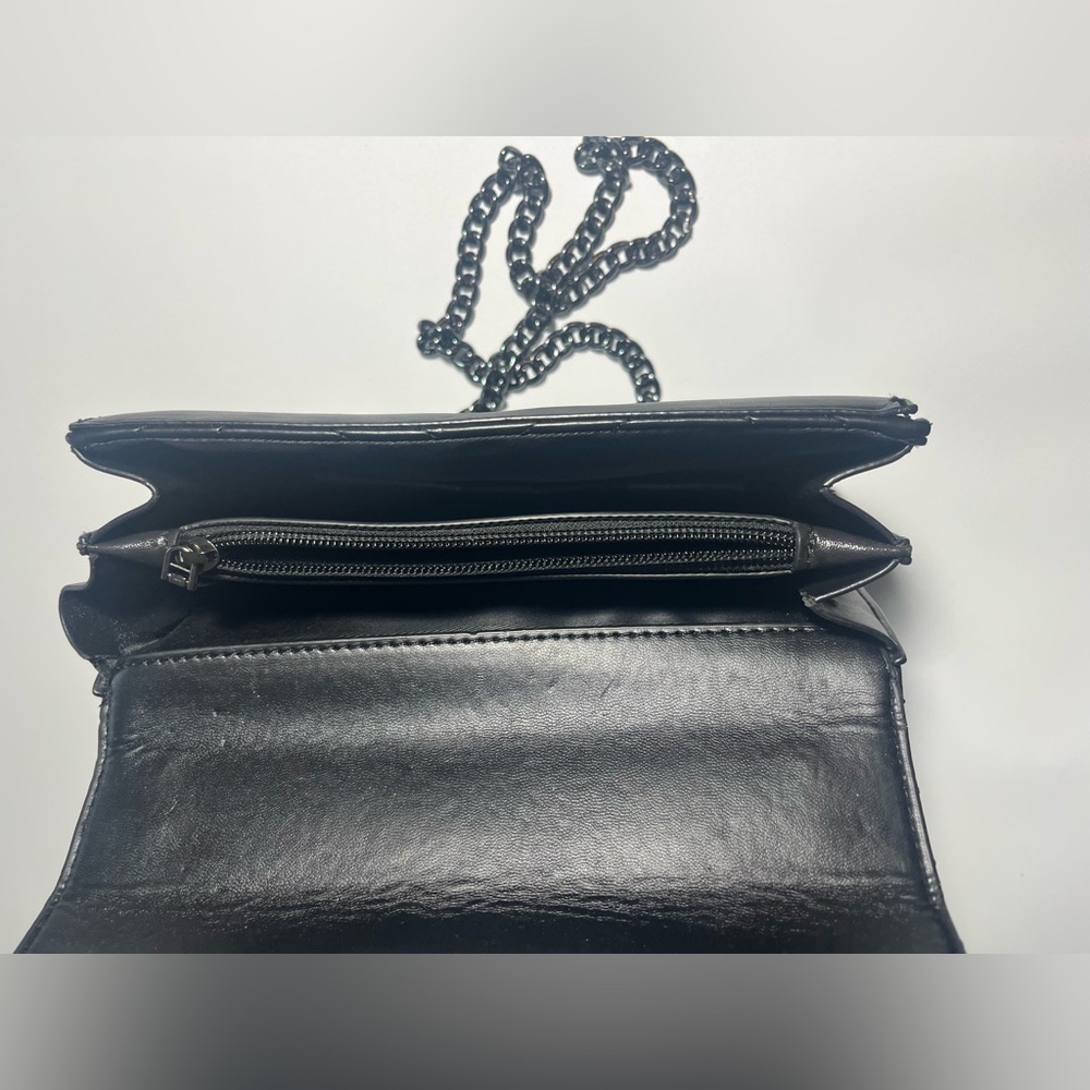 Black Quilted Shoulder Bag with Chain Strap - Picture 3 of 7